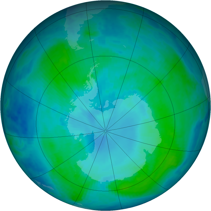 Antarctic ozone map for 29 January 2000